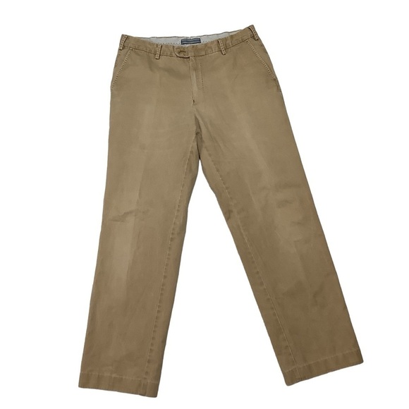 Peter Millar Raleigh Pants Sz 34W Washed Twill Flat Front Tan - Picture 2 of 8